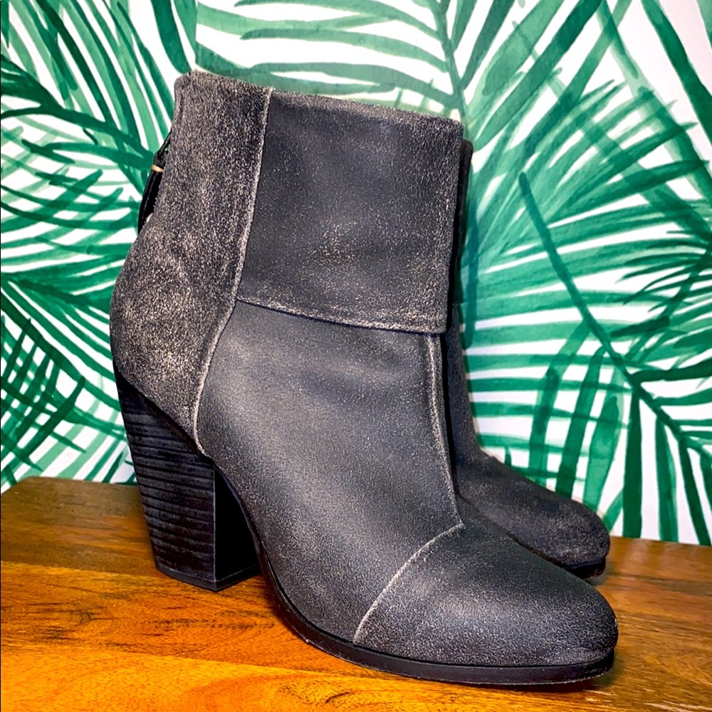 Rag & Bone Black/Gray Leather Zip Ankle Booties Women’s 38 US 8